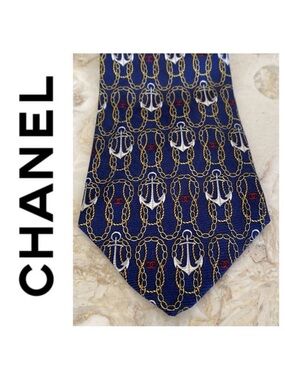 Chanel Chain & Anchors CC Monogram 100% Silk Tie